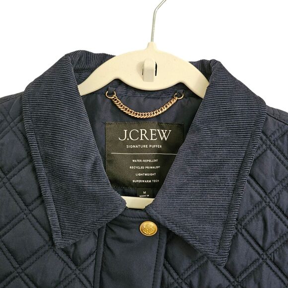 J. Crew Vest Jacket Medium Blue Quilted Barn Corduroy Collar Preppy Gold Buttons - Picture 3 of 12